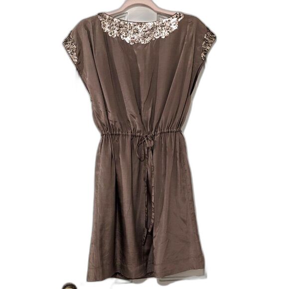 French Connection 100% Silk Bronze Sequined Cocktail Mini Dress, Sz. 6 / 8 - Picture 2 of 8